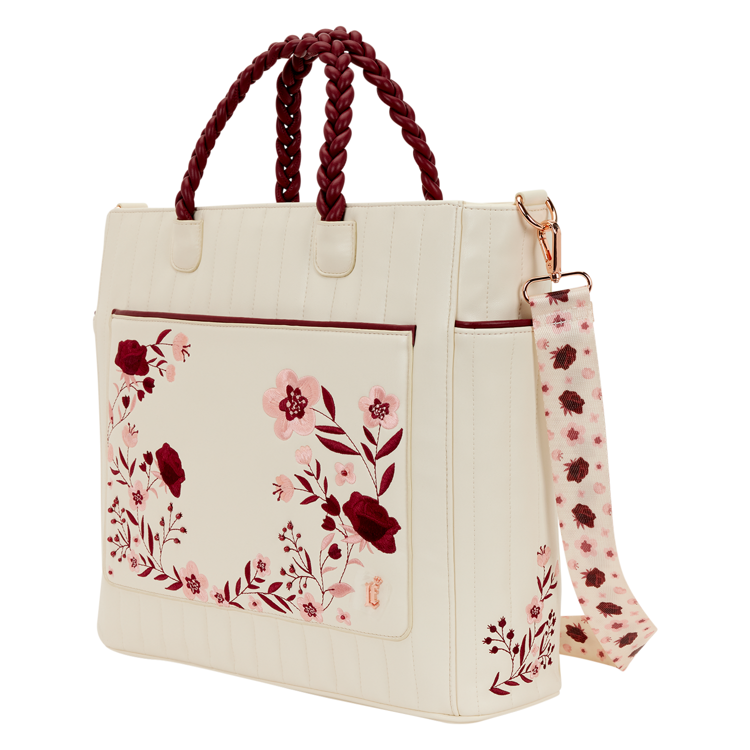 Loungefly Cream & Red Floral Convertible Backpack and Tote Crossbody Bag - Image 4