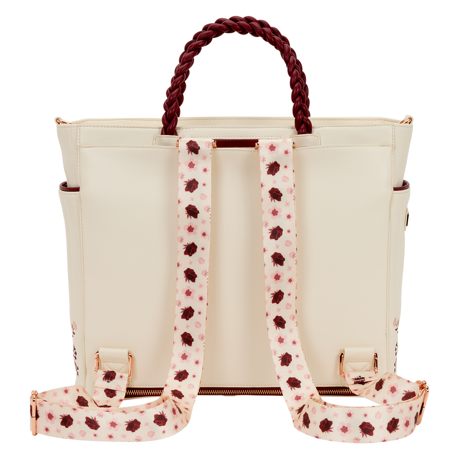 Loungefly Cream & Red Floral Convertible Backpack and Tote Crossbody Bag - Image 5